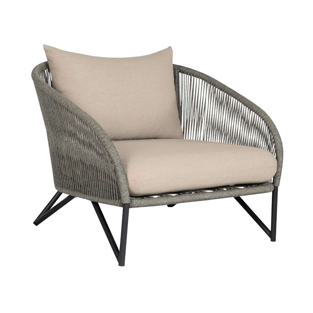 Benicia Outdoor Patio Chair in Black Steel with Gray Rope and Taupe Olefin Cushions By Armen Living | Outdoor Chairs | Modishstore - 3