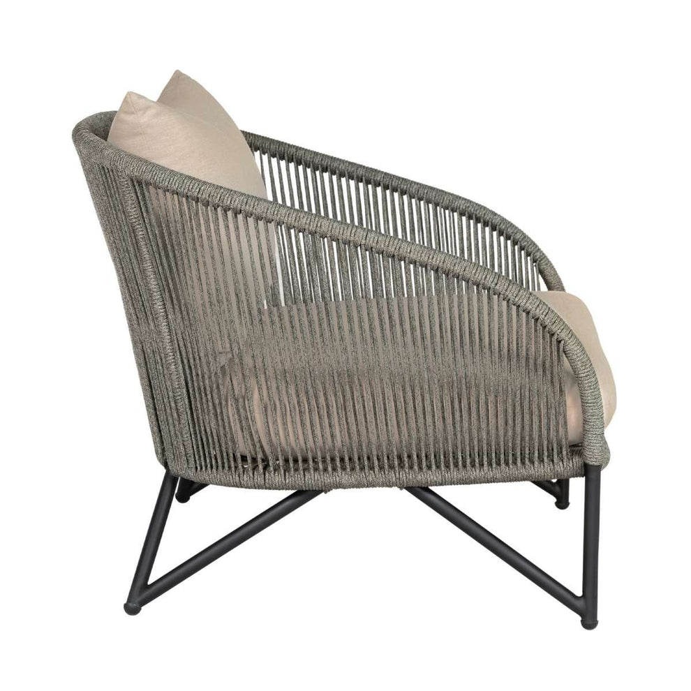 Benicia Outdoor Patio Chair in Black Steel with Gray Rope and Taupe Olefin Cushions By Armen Living | Outdoor Chairs | Modishstore - 4
