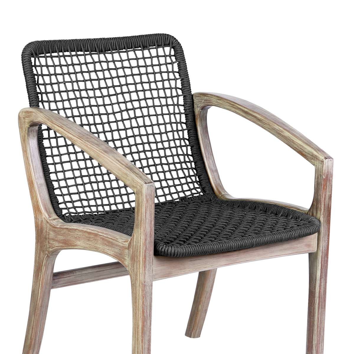 Beckham Outdoor Patio Dining Chair in Light Eucalyptus Wood and Charcoal Rope By Armen Living | Outdoor Chairs | Modishstore - 6