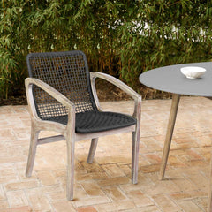 Beckham Outdoor Patio Dining Chair in Light Eucalyptus Wood and Charcoal Rope By Armen Living