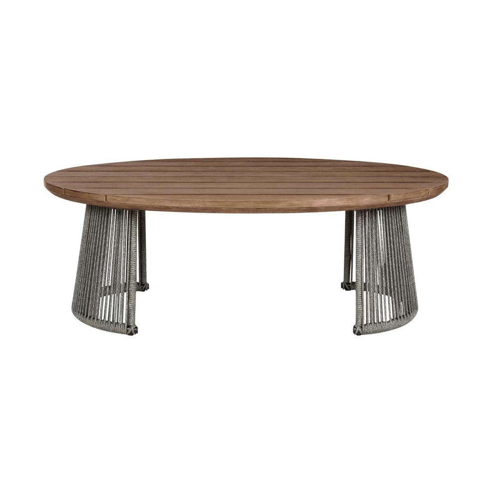 Benicia Outdoor Patio Oval Coffee Table in Weathered Eucalyptus Wood and Gray Rope By Armen Living | Outdoor Tables | Modishstore - 3
