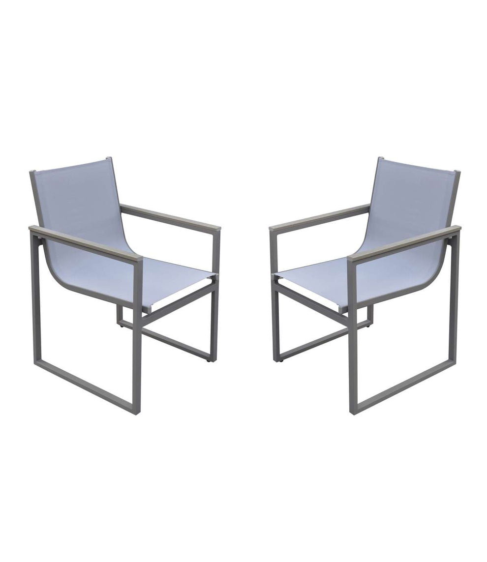 Bistro Outdoor Patio Dining Chair in Grey Powder Coated Finish with Grey Sling Textilene and Grey Wood Accent Arms  - Set of 2 By Armen Living | Outdoor Chairs |  Modishstore  - 6