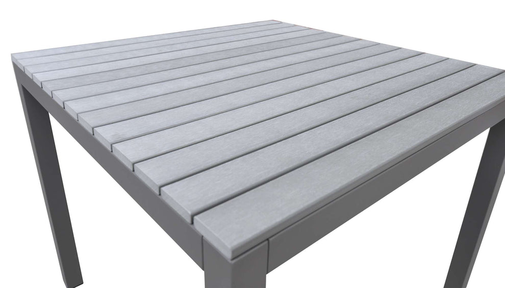Bistro Outdoor Patio Dining Table in Grey Powder Coated Finish with Grey Wood Top By Armen Living | Outdoor Tables |  Modishstore  - 4