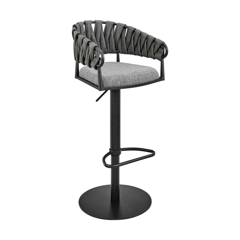 Blaise Adjustable Swivel Counter or Bar Stool in Black Metal with Gray Fabric and Faux Leather By Armen Living | Bar Stools | Modishstore - 2