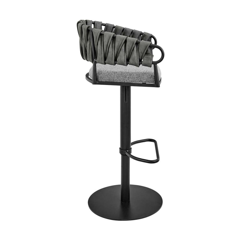 Blaise Adjustable Swivel Counter or Bar Stool in Black Metal with Gray Fabric and Faux Leather By Armen Living | Bar Stools | Modishstore - 3