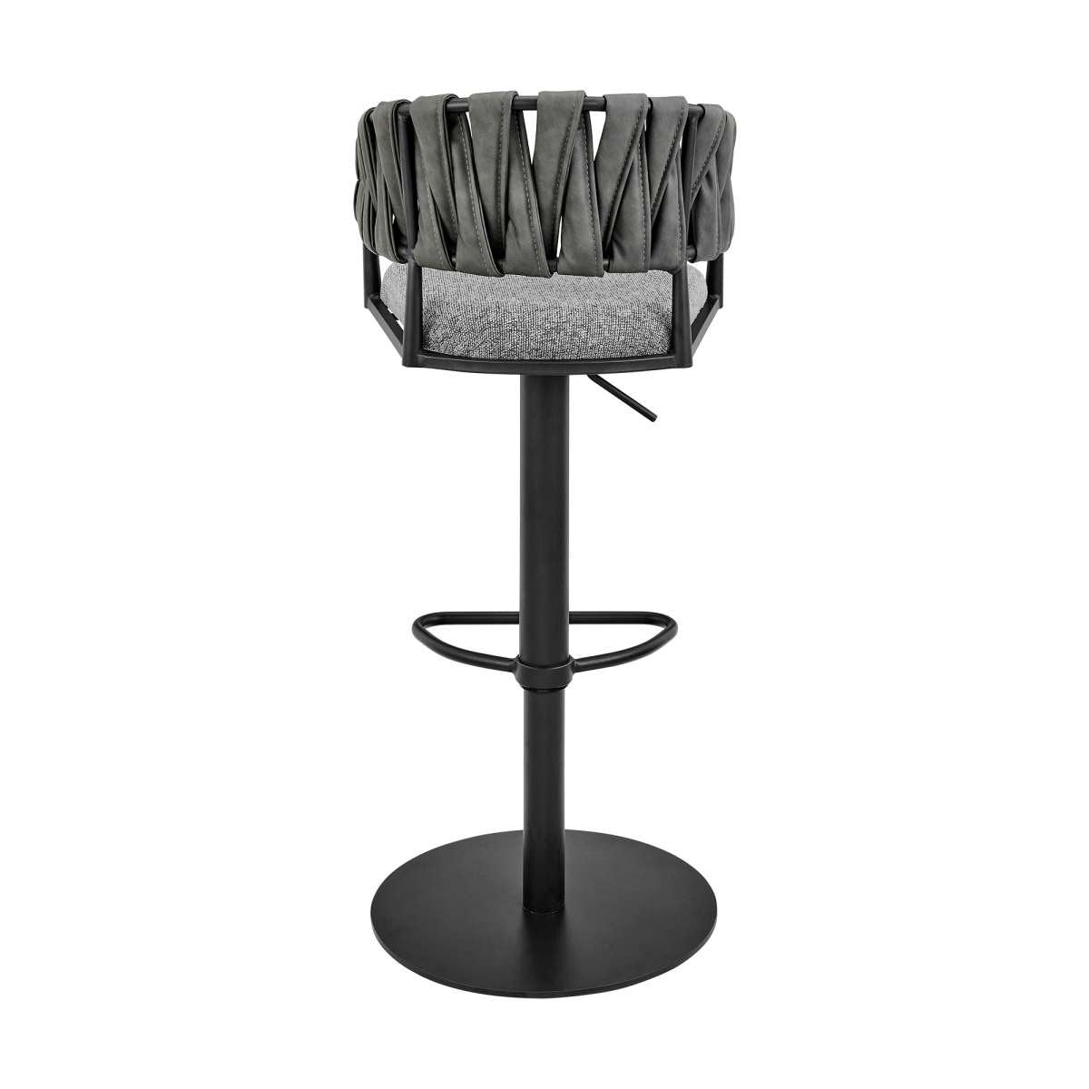 Blaise Adjustable Swivel Counter or Bar Stool in Black Metal with Gray Fabric and Faux Leather By Armen Living | Bar Stools | Modishstore - 4