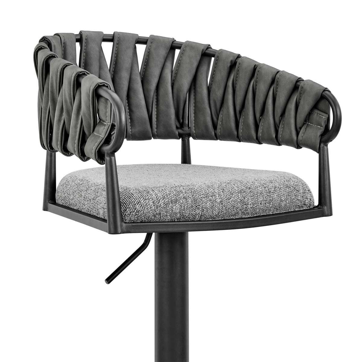 Blaise Adjustable Swivel Counter or Bar Stool in Black Metal with Gray Fabric and Faux Leather By Armen Living | Bar Stools | Modishstore - 5