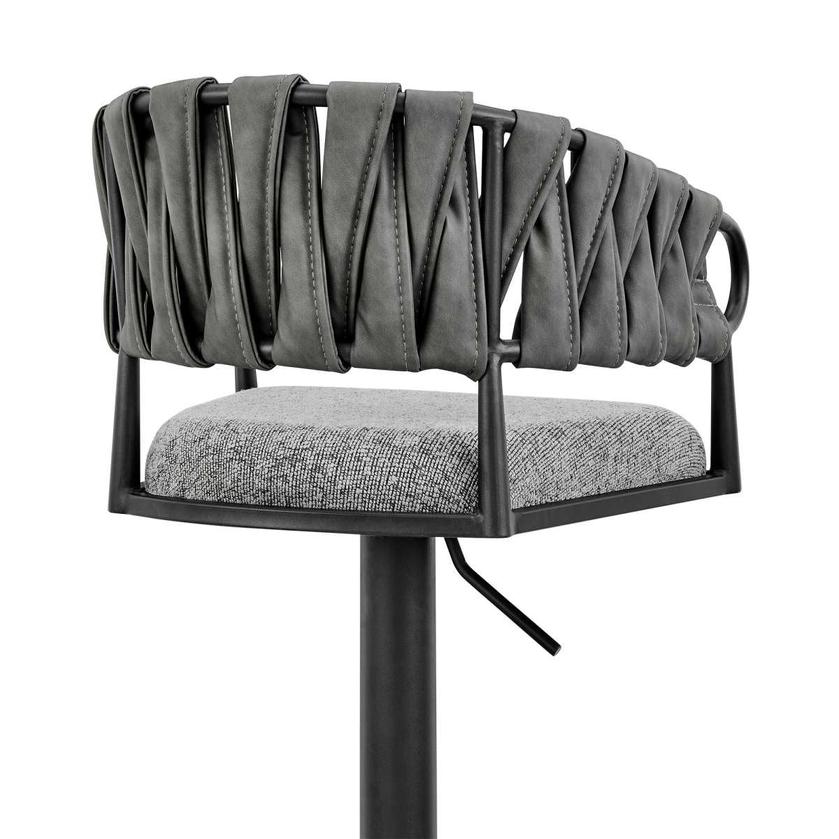 Blaise Adjustable Swivel Counter or Bar Stool in Black Metal with Gray Fabric and Faux Leather By Armen Living | Bar Stools | Modishstore - 7