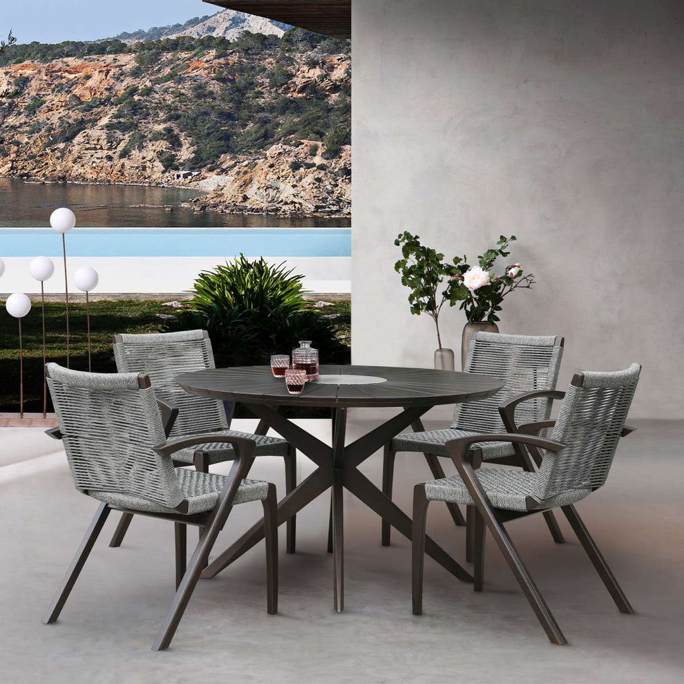 Brielle Outdoor Light Eucalyptus Wood and Charcoal Rope Dining Chairs - Set of 2 By Armen Living | Outdoor Chairs |  Modishstore  - 4