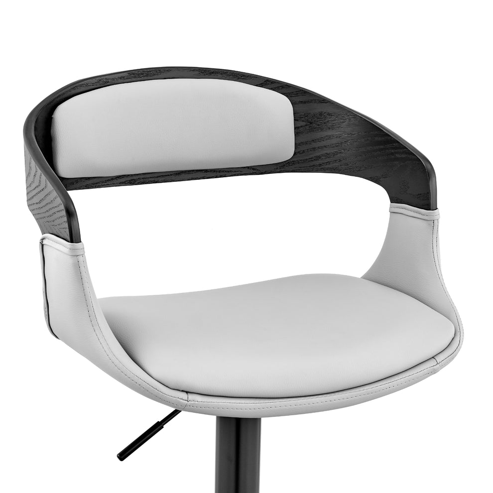 Benson Adjustable Gray Faux Leather and Black Wood Bar Stool with Black Base By Armen Living | Bar Stools | Modishstore - 7
