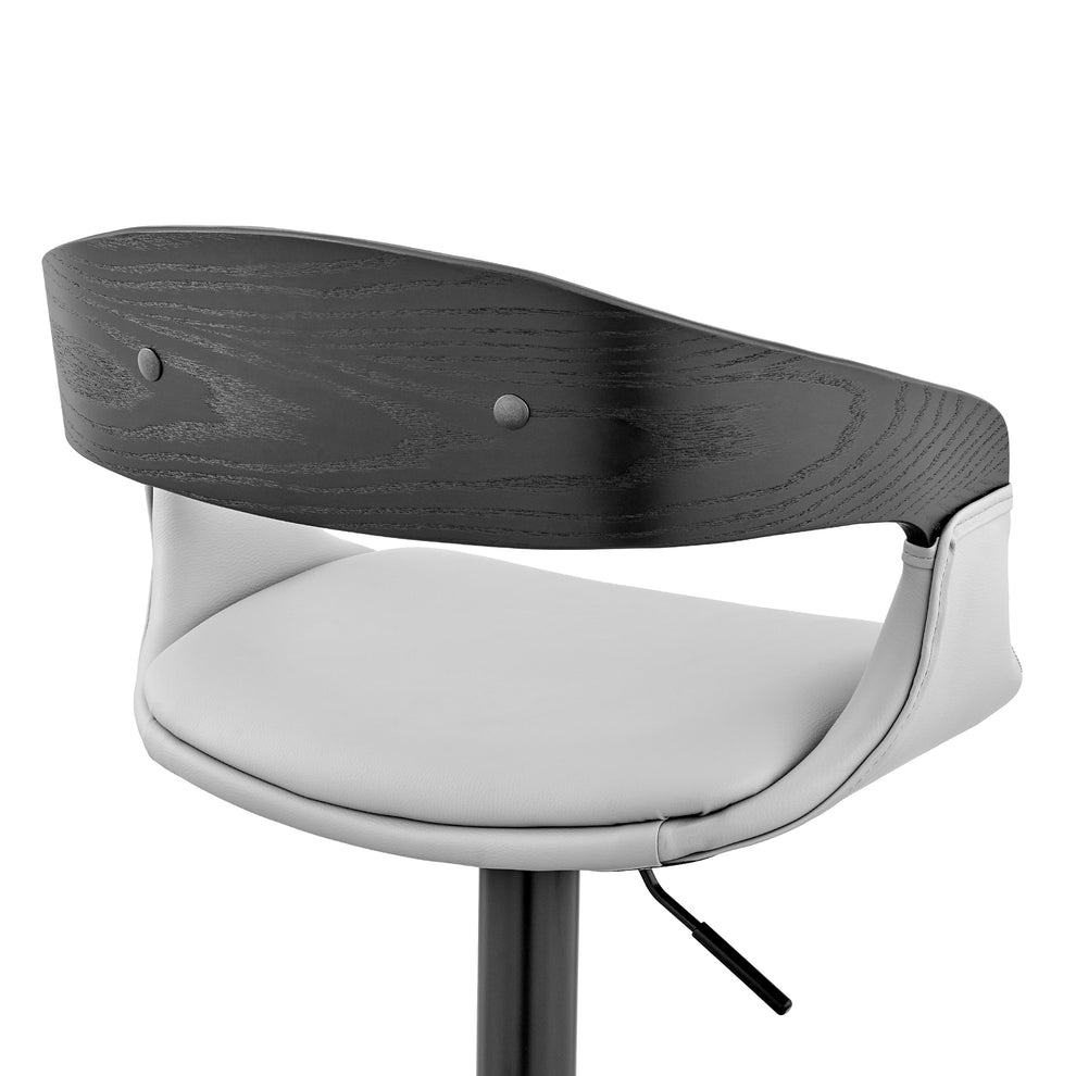 Benson Adjustable Gray Faux Leather and Black Wood Bar Stool with Black Base By Armen Living | Bar Stools | Modishstore - 10