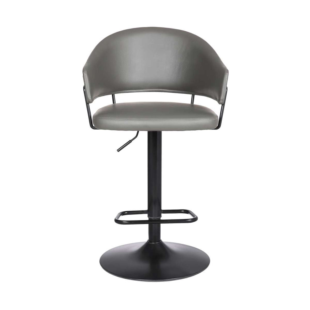 Brody Adjustable Height Swivel Grey Faux Leather and Black Wood and Metal Base Bar Stool By Armen Living | Bar Stools | Modishstore - 2