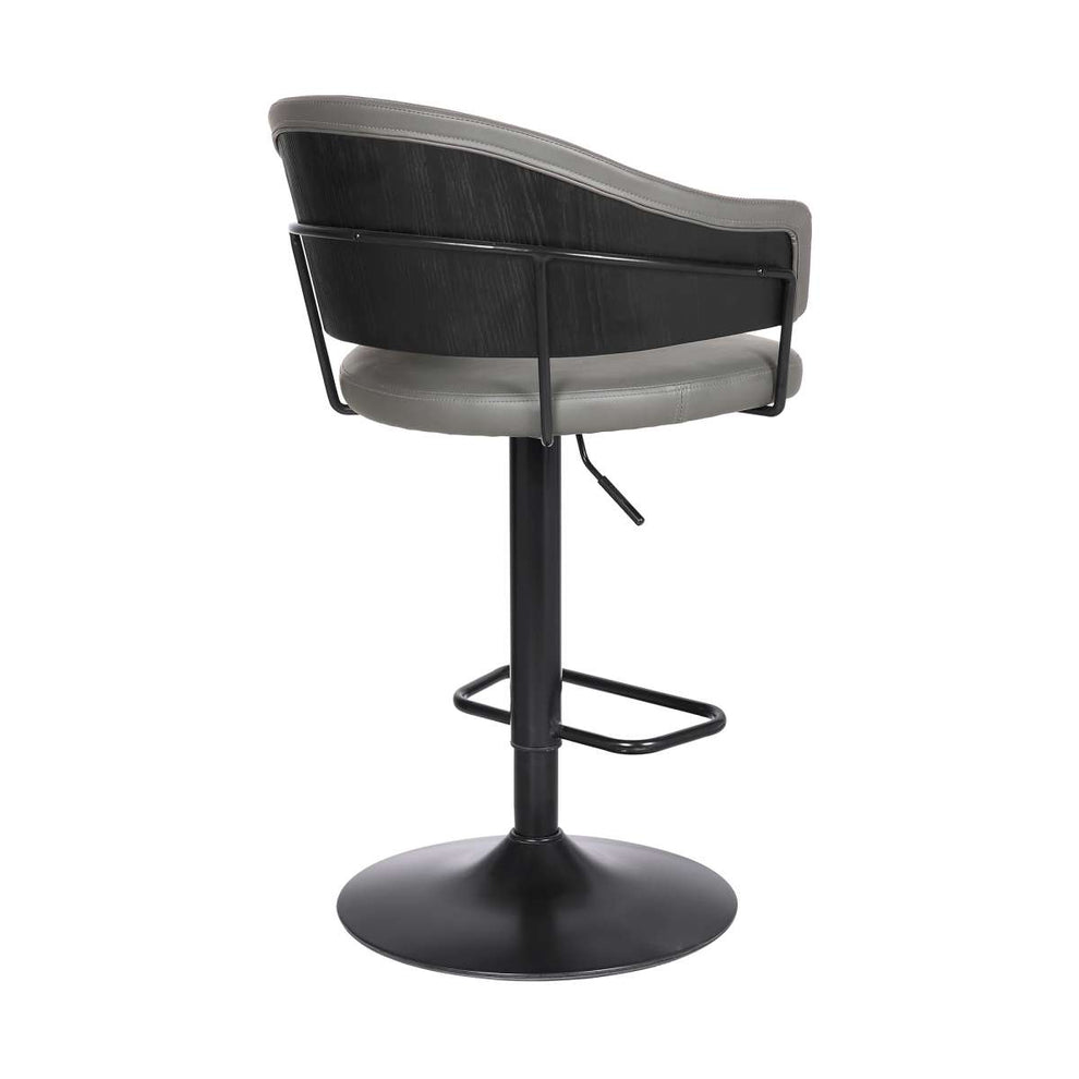 Brody Adjustable Height Swivel Grey Faux Leather and Black Wood and Metal Base Bar Stool By Armen Living | Bar Stools | Modishstore - 3