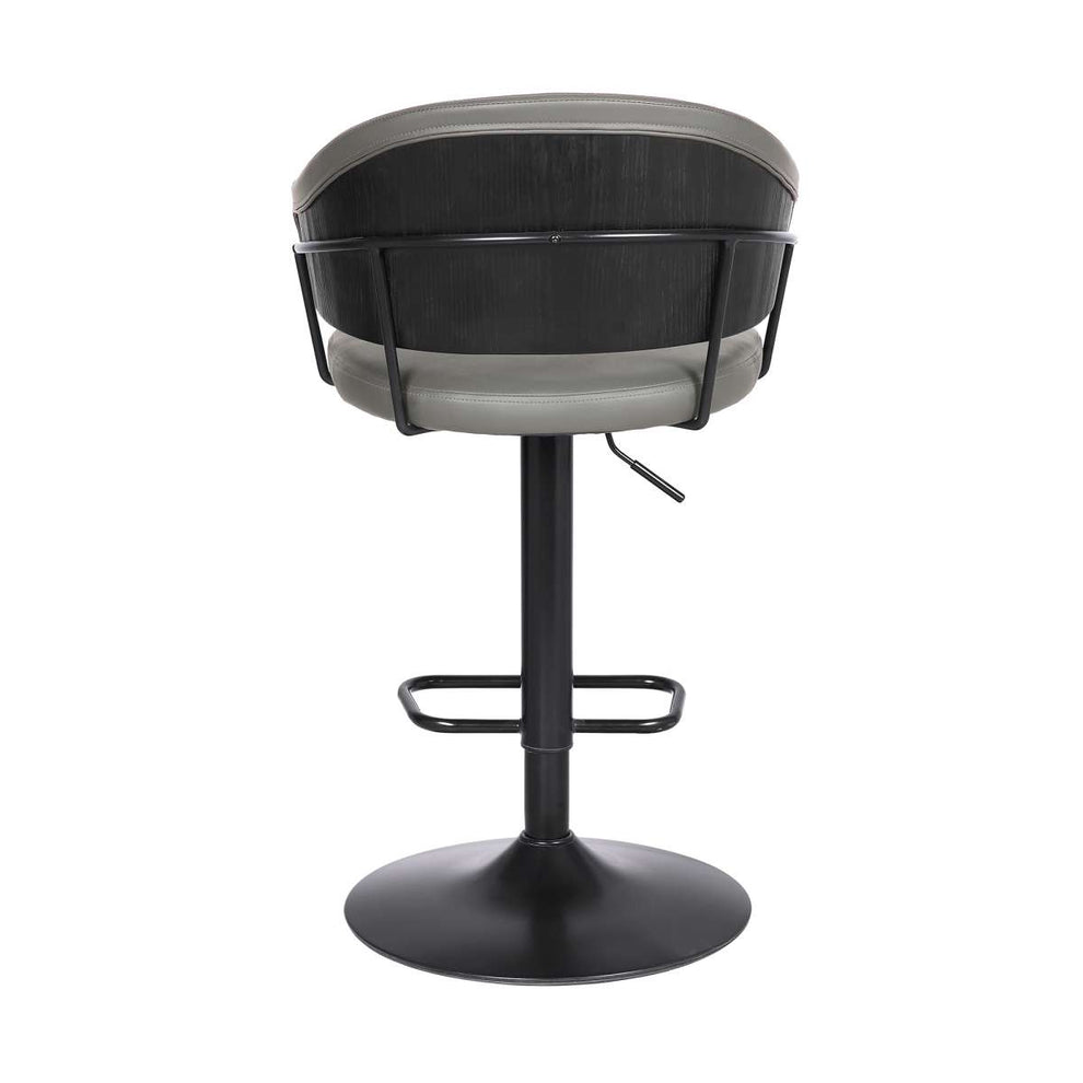 Brody Adjustable Height Swivel Grey Faux Leather and Black Wood and Metal Base Bar Stool By Armen Living | Bar Stools | Modishstore - 4