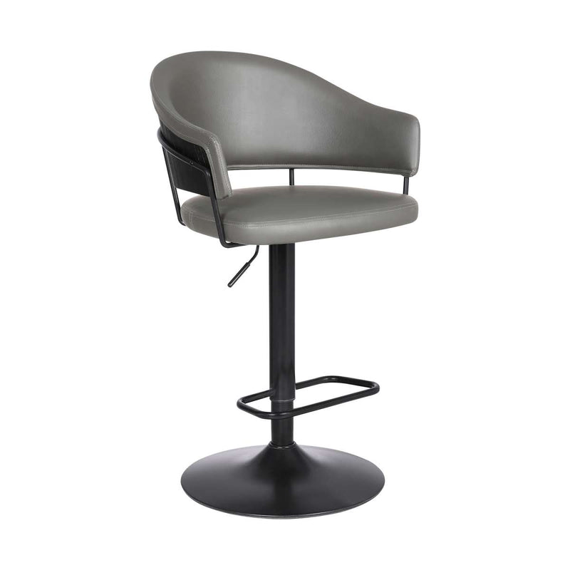 Brody Adjustable Height Swivel Grey Faux Leather and Black Wood and Metal Base Bar Stool By Armen Living | Bar Stools | Modishstore