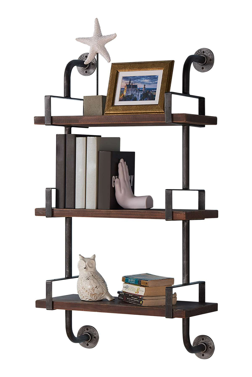 40" Booker Industrial Pine Wood Floating Wall Shelf in Gray and Walnut Finish By Armen Living | Wall Shelf | Modishstore - 2