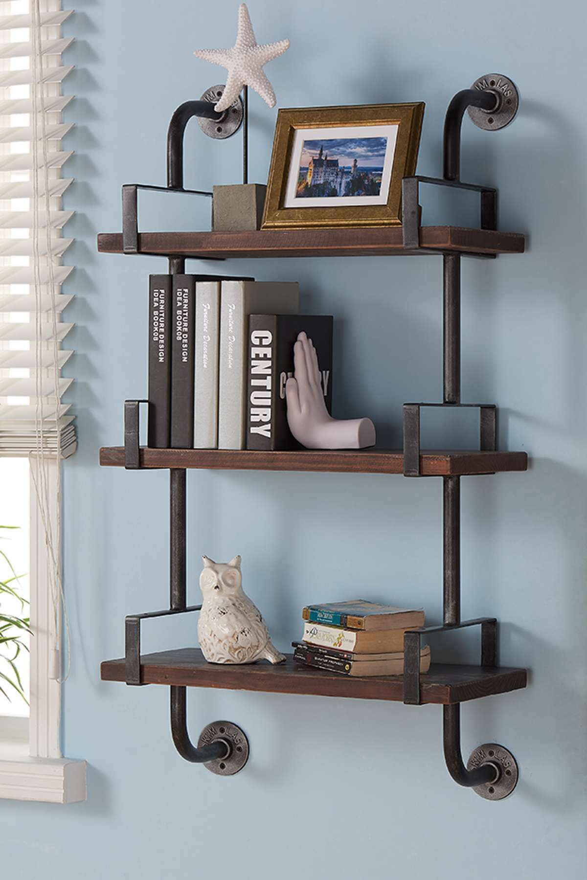 40" Booker Industrial Pine Wood Floating Wall Shelf in Gray and Walnut Finish By Armen Living | Wall Shelf | Modishstore