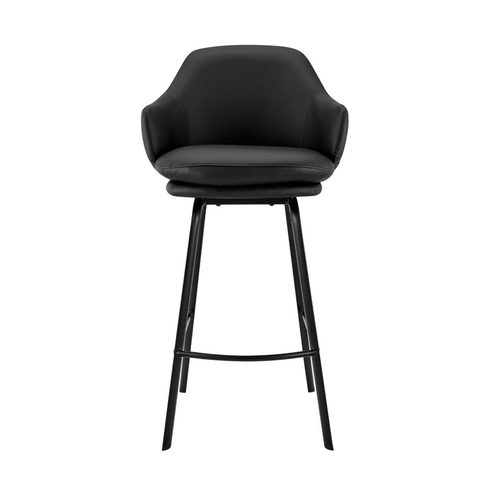 Brigden Black Faux Leather and Black Metal Swivel 30" Bar Stool By Armen Living | Bar Stools | Modishstore - 3