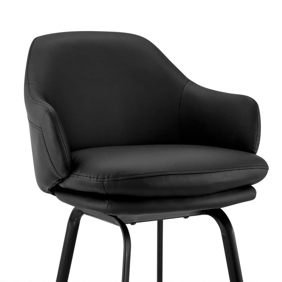 Brigden Black Faux Leather and Black Metal Swivel 30" Bar Stool By Armen Living | Bar Stools | Modishstore - 6