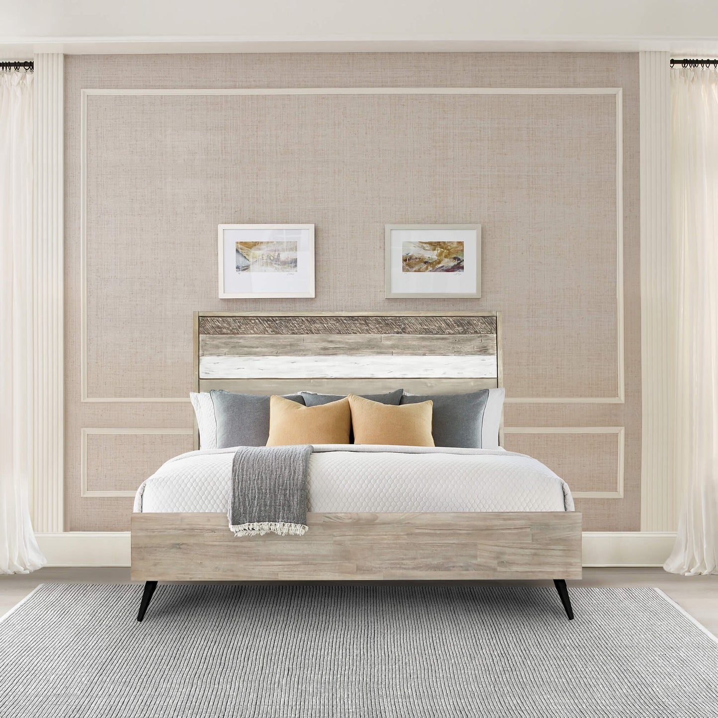 Bridges King Platform Bed in Two Tone Acacia Wood By Armen Living | Beds | Modishstore