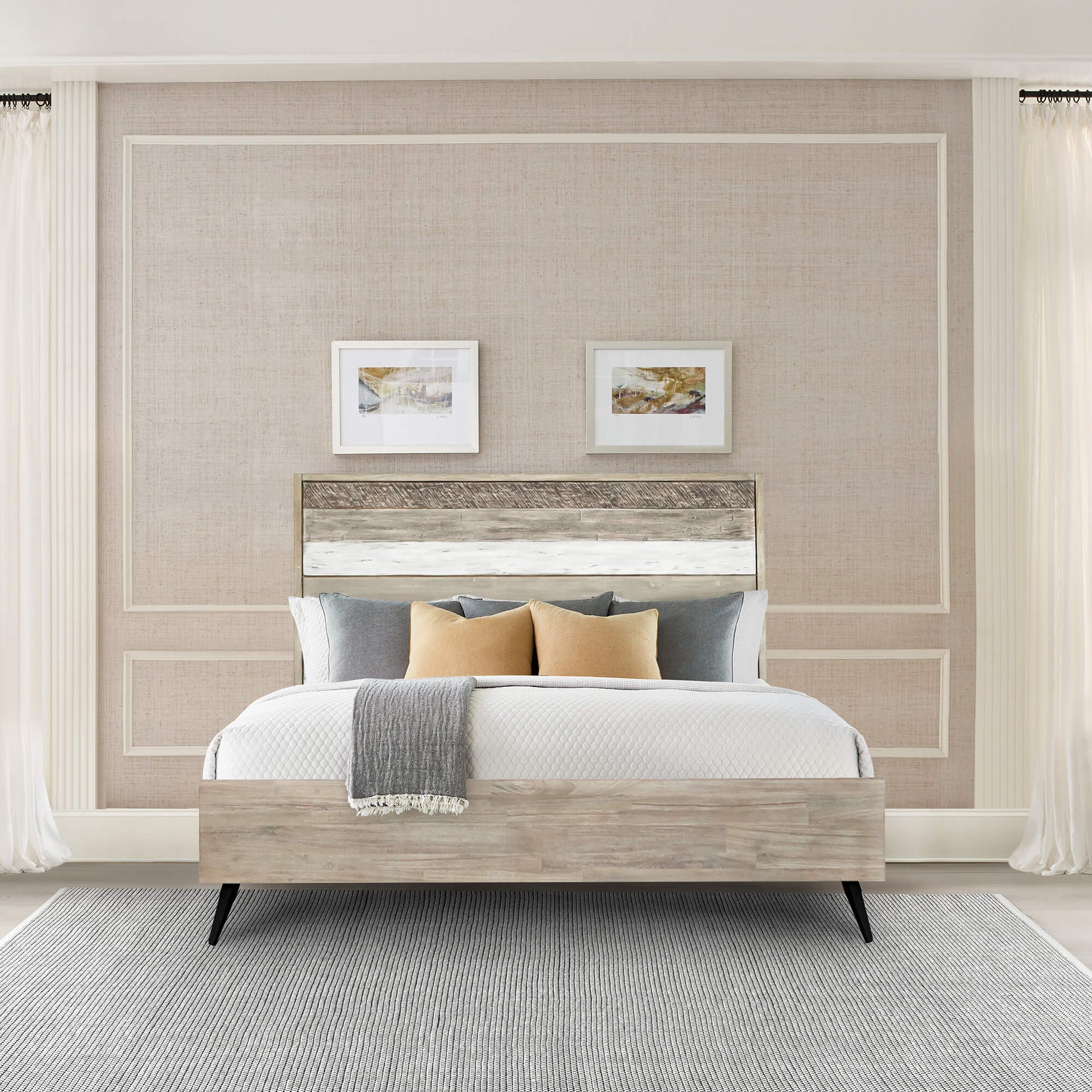 Bridges King Platform Bed in Two Tone Acacia Wood By Armen Living | Beds | Modishstore