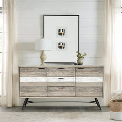 Bridges Sideboard Buffet Cabinet in Two Tone Acacia Wood By Armen Living