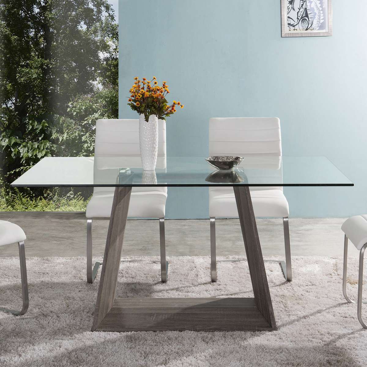 Bravo Contemporary Dining Table In Dark Sonoma Base With Clear Glass By Armen Living | Dining Tables | Modishstore