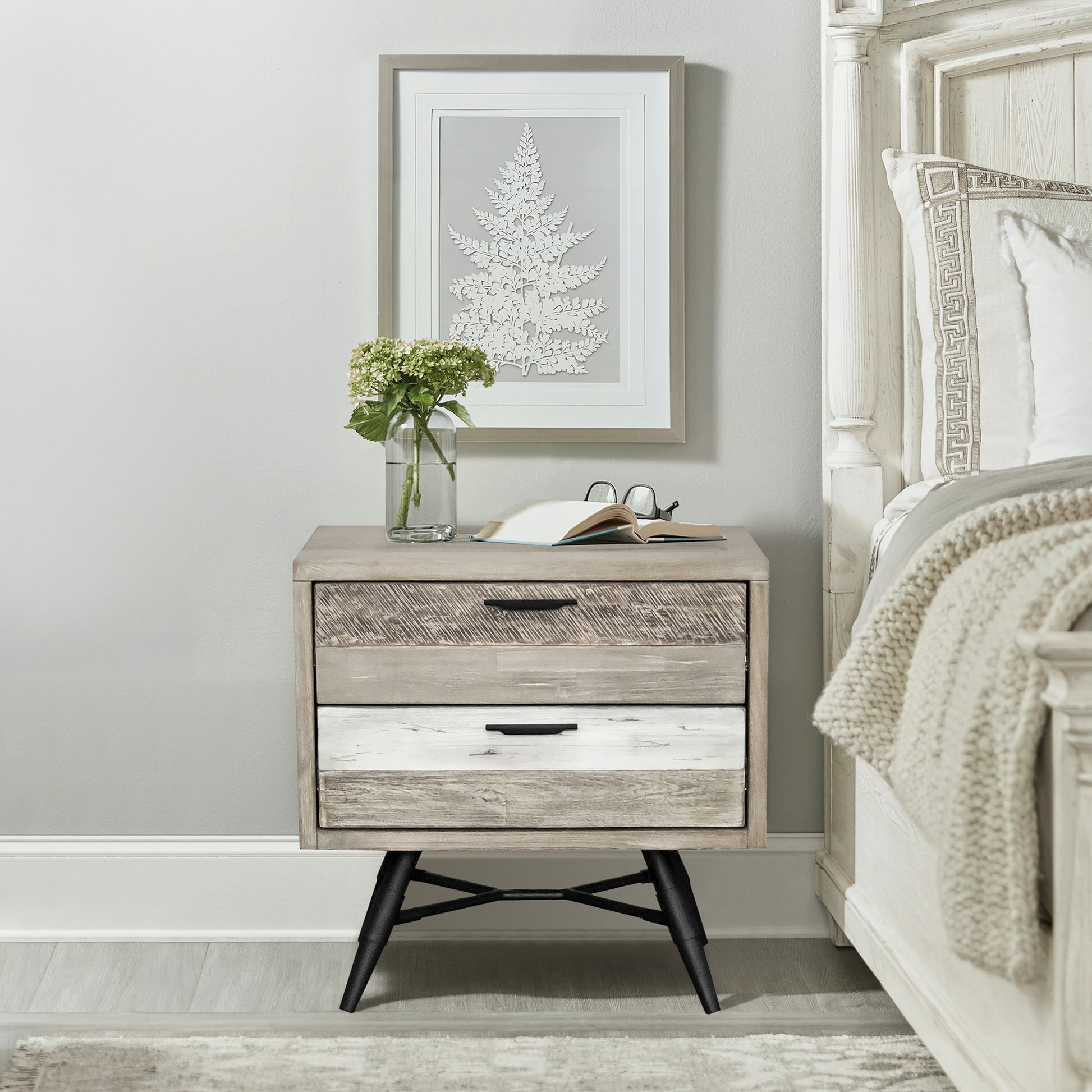 Bridges 2 Drawer Nightstand  in Two Tone Acacia Wood By Armen Living | Nightstands | Modishstore