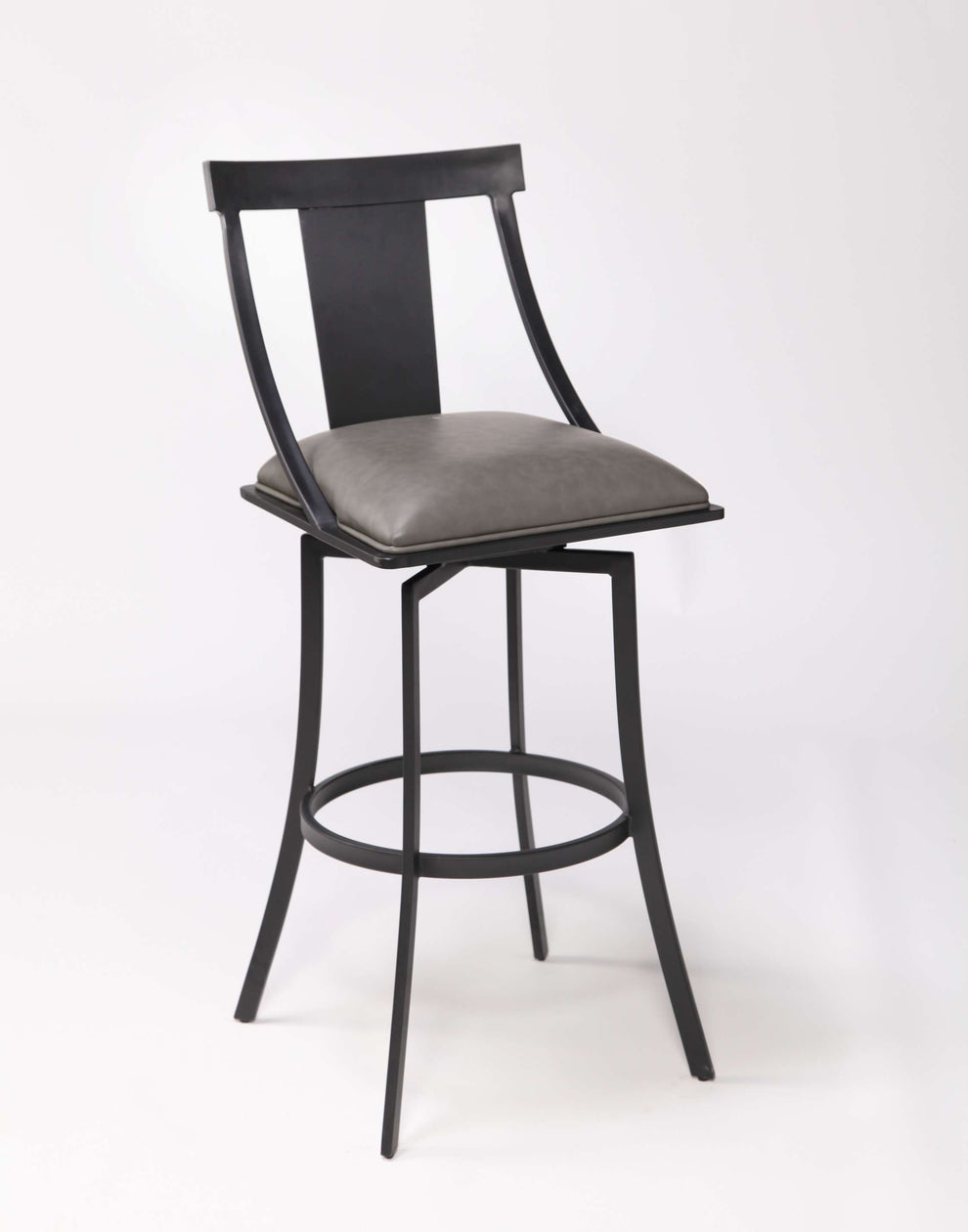 Brisbane Contemporary 30" Bar Height Barstool in Matte Black Finish and Vintage Gray Faux Leather By Armen Living | Bar Stools |  Modishstore  - 4