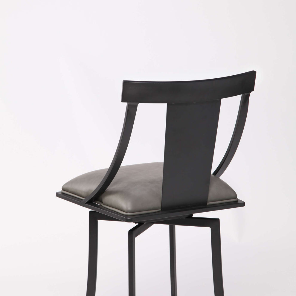 Brisbane Contemporary 30" Bar Height Barstool in Matte Black Finish and Vintage Gray Faux Leather By Armen Living | Bar Stools |  Modishstore  - 5