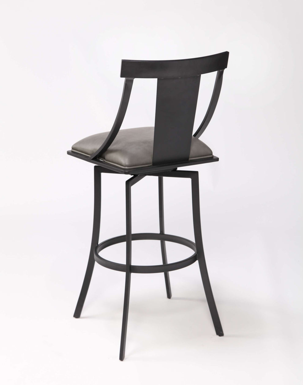 Brisbane Contemporary 30" Bar Height Barstool in Matte Black Finish and Vintage Gray Faux Leather By Armen Living | Bar Stools |  Modishstore  - 2