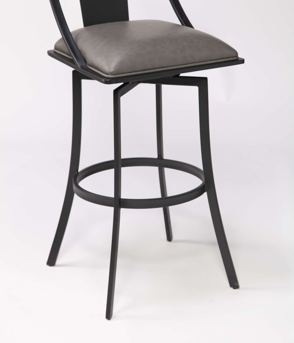Brisbane Contemporary 30" Bar Height Barstool in Matte Black Finish and Vintage Gray Faux Leather By Armen Living | Bar Stools |  Modishstore  - 3