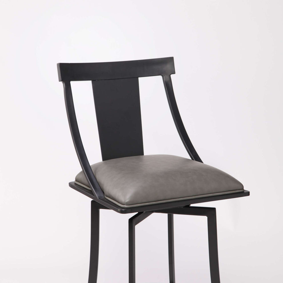 Brisbane Contemporary 30" Bar Height Barstool in Matte Black Finish and Vintage Gray Faux Leather By Armen Living | Bar Stools |  Modishstore  - 6
