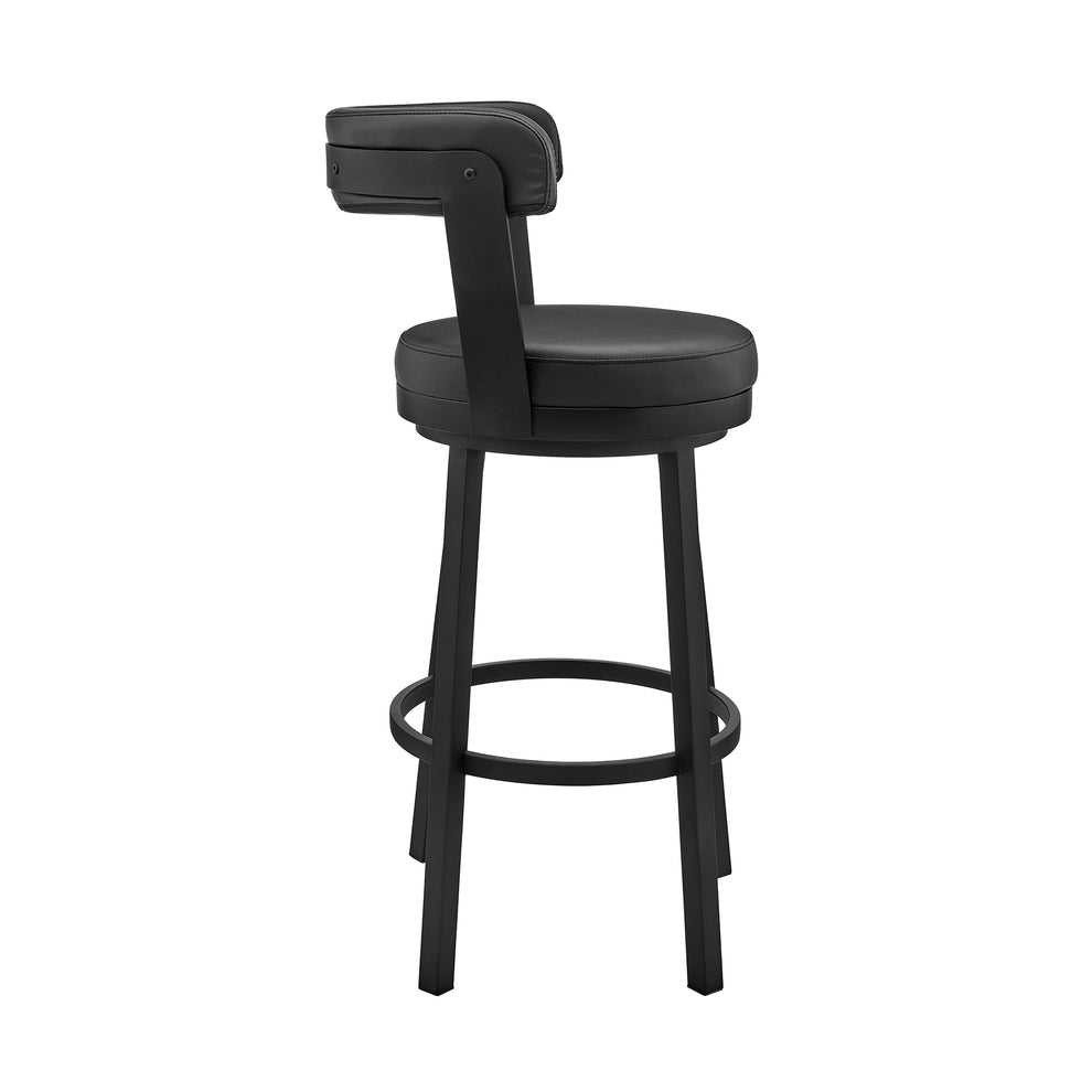 Bryant 26" Counter Height Swivel Bar Stool in Black Finish and Black Faux Leather By Armen Living | Bar Stools | Modishstore - 4