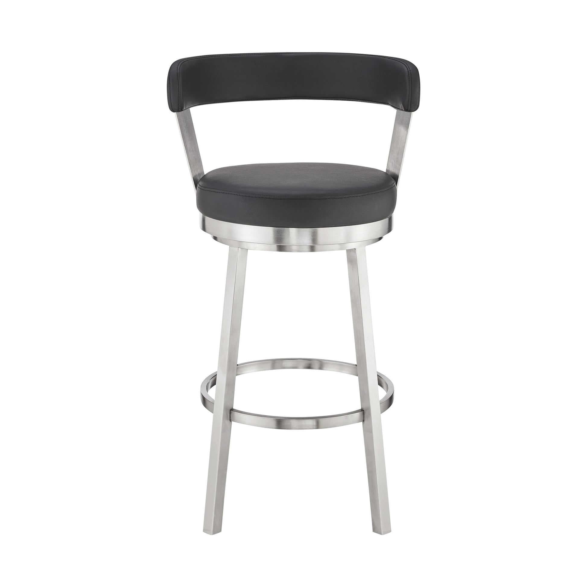Bryant 26" Counter Height Swivel Bar Stool in Brushed Stainless Steel Finish and Black Faux Leather By Armen Living | Bar Stools | Modishstore - 3