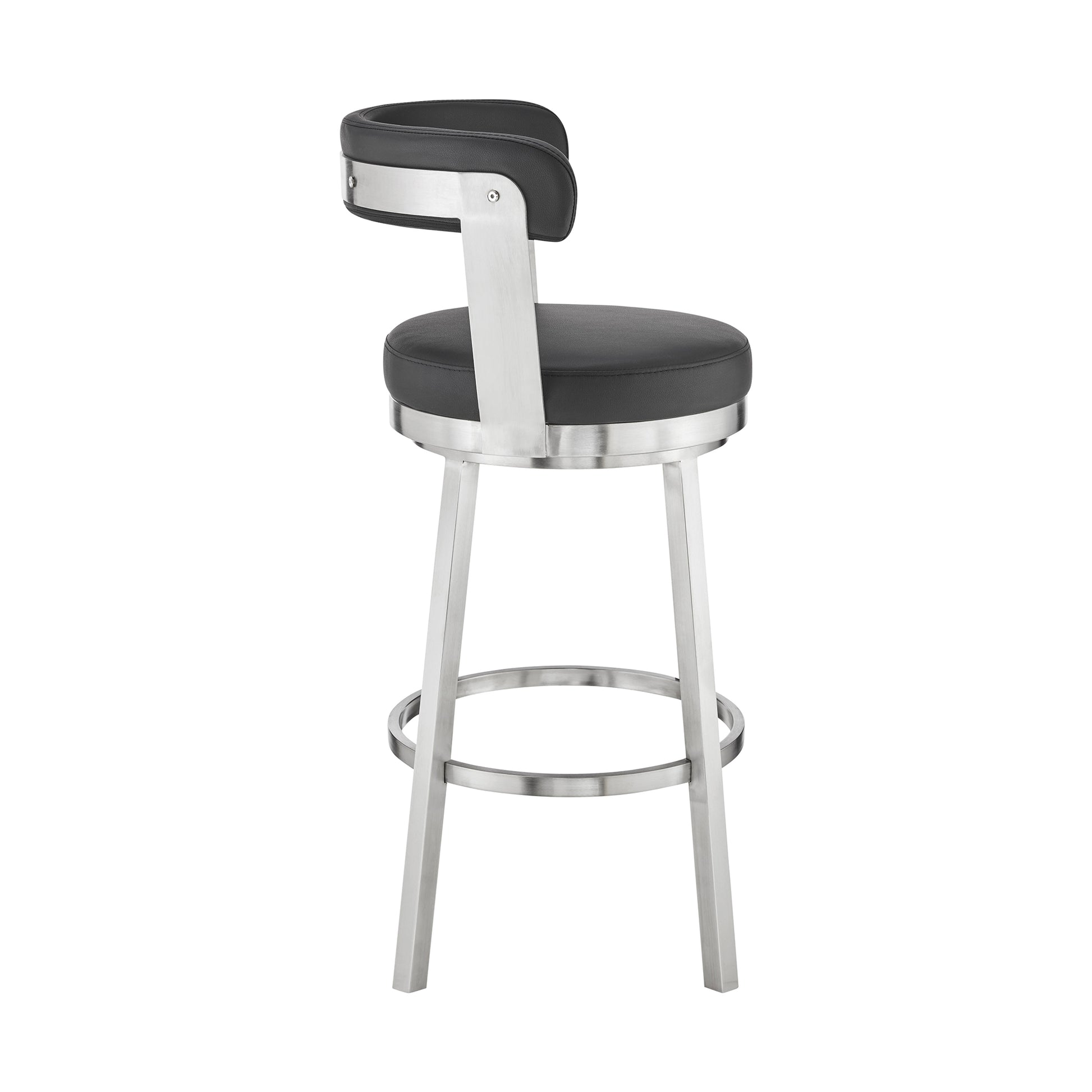 Bryant 26" Counter Height Swivel Bar Stool in Brushed Stainless Steel Finish and Black Faux Leather By Armen Living | Bar Stools | Modishstore - 4
