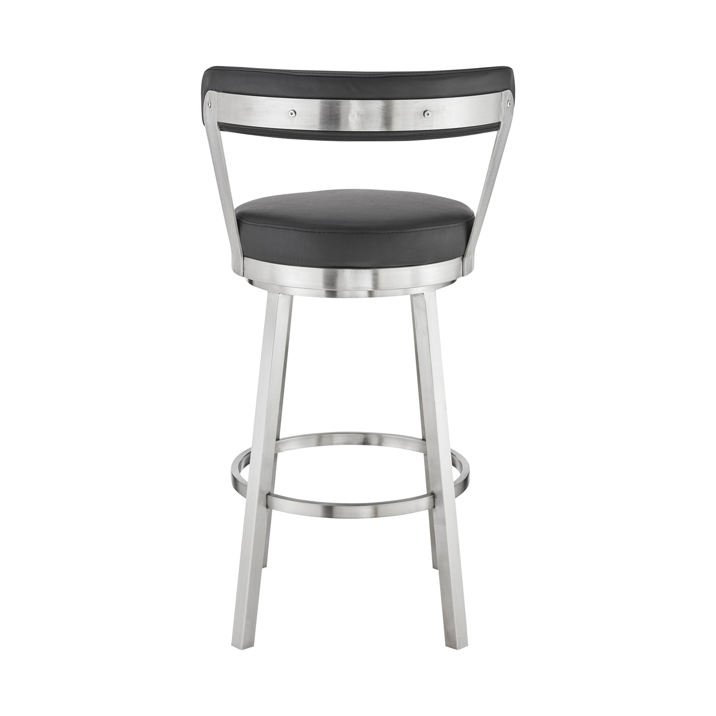Bryant 26" Counter Height Swivel Bar Stool in Brushed Stainless Steel Finish and Black Faux Leather By Armen Living | Bar Stools | Modishstore - 6