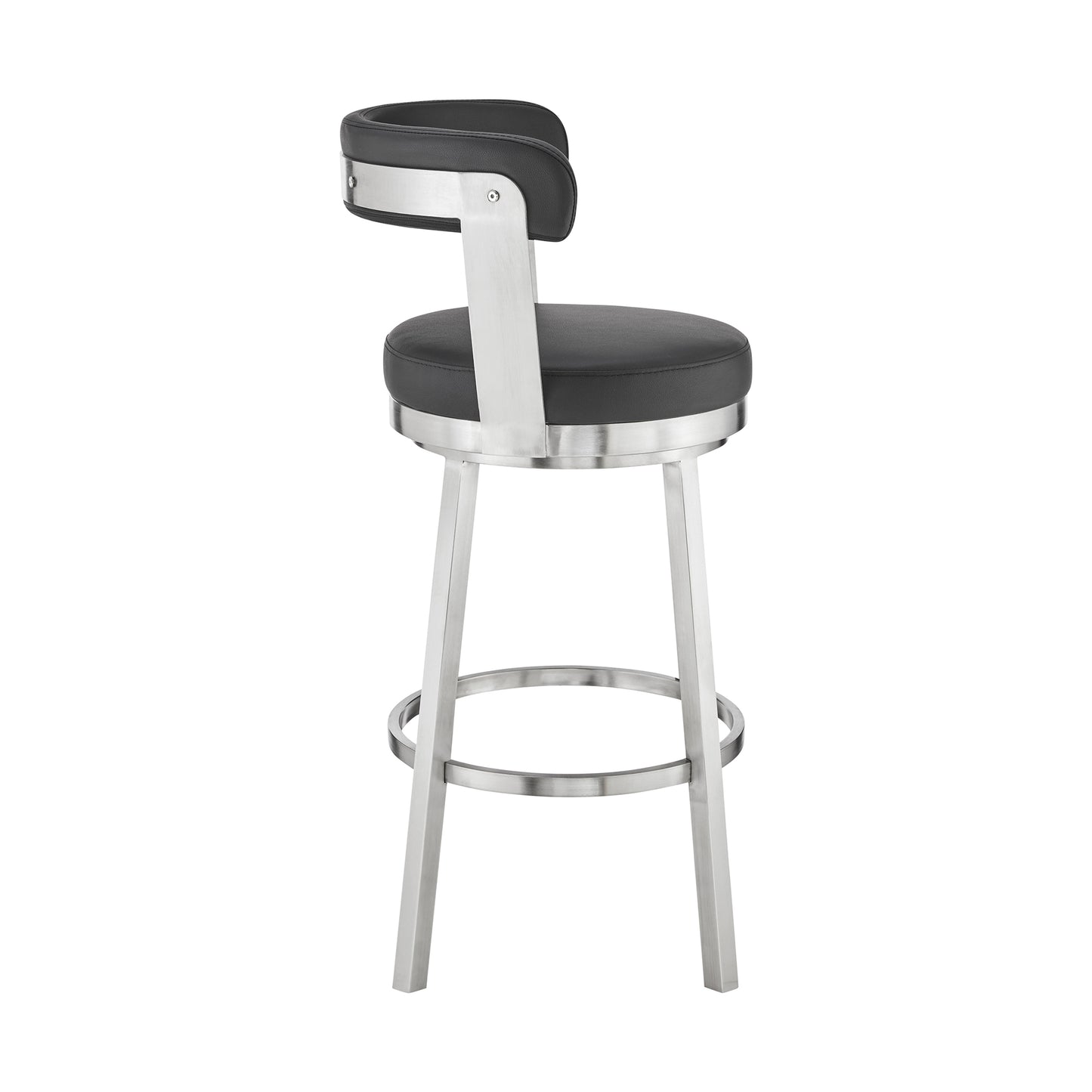 Bryant 30" Bar Height Swivel Bar Stool in Brushed Stainless Steel Finish and Black Faux Leather By Armen Living | Bar Stools | Modishstore - 4