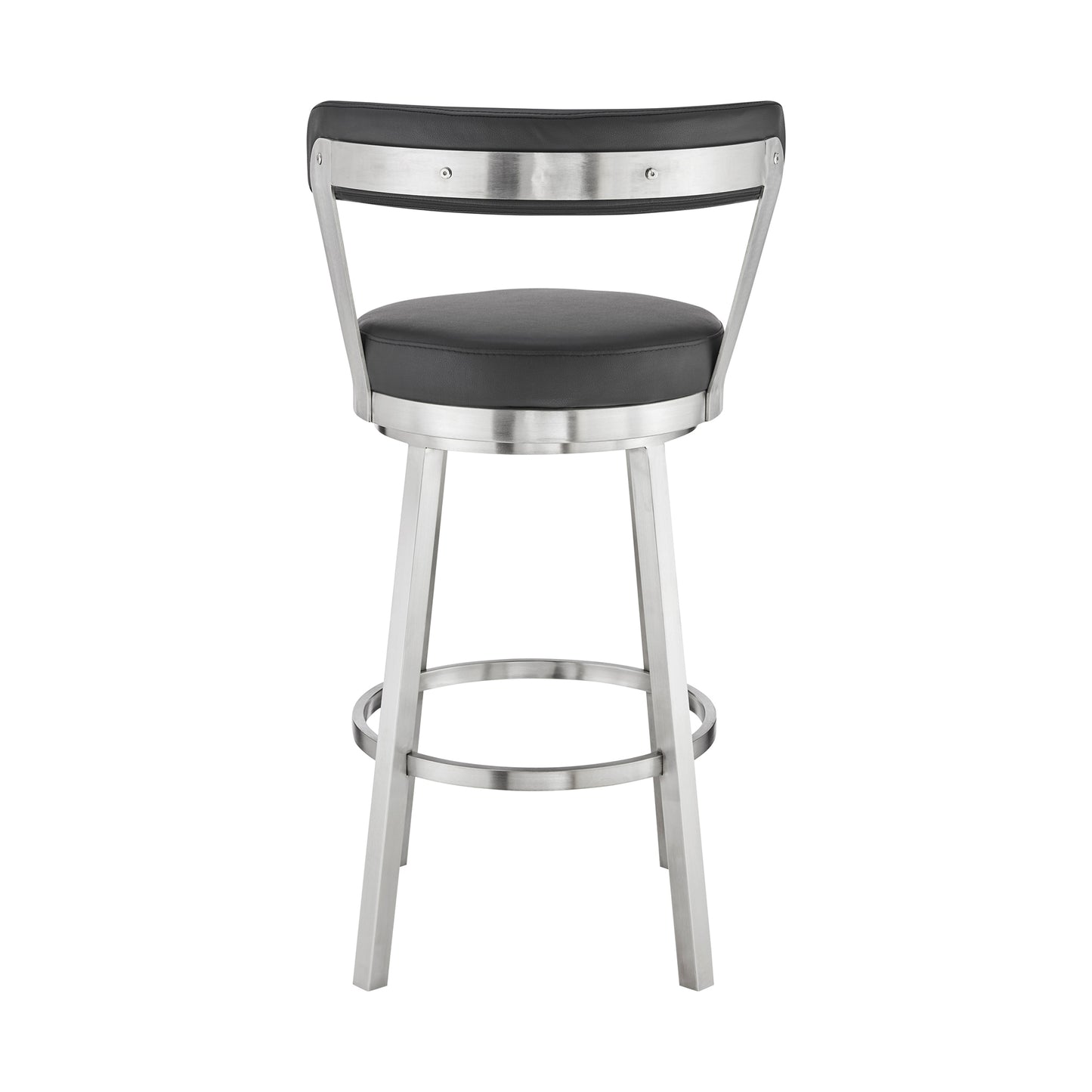 Bryant 30" Bar Height Swivel Bar Stool in Brushed Stainless Steel Finish and Black Faux Leather By Armen Living | Bar Stools | Modishstore - 6