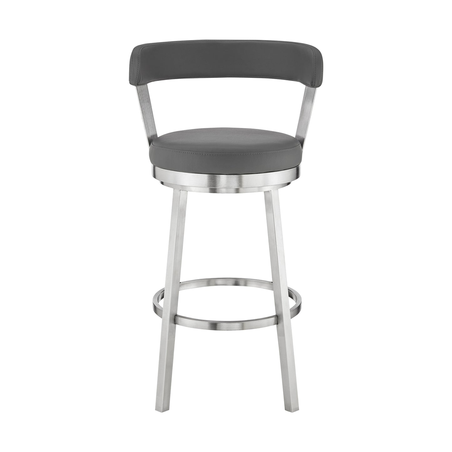 Bryant 26" Counter Height Swivel Bar Stool in Brushed Stainless Steel Finish and Gray Faux Leather By Armen Living | Bar Stools | Modishstore - 3