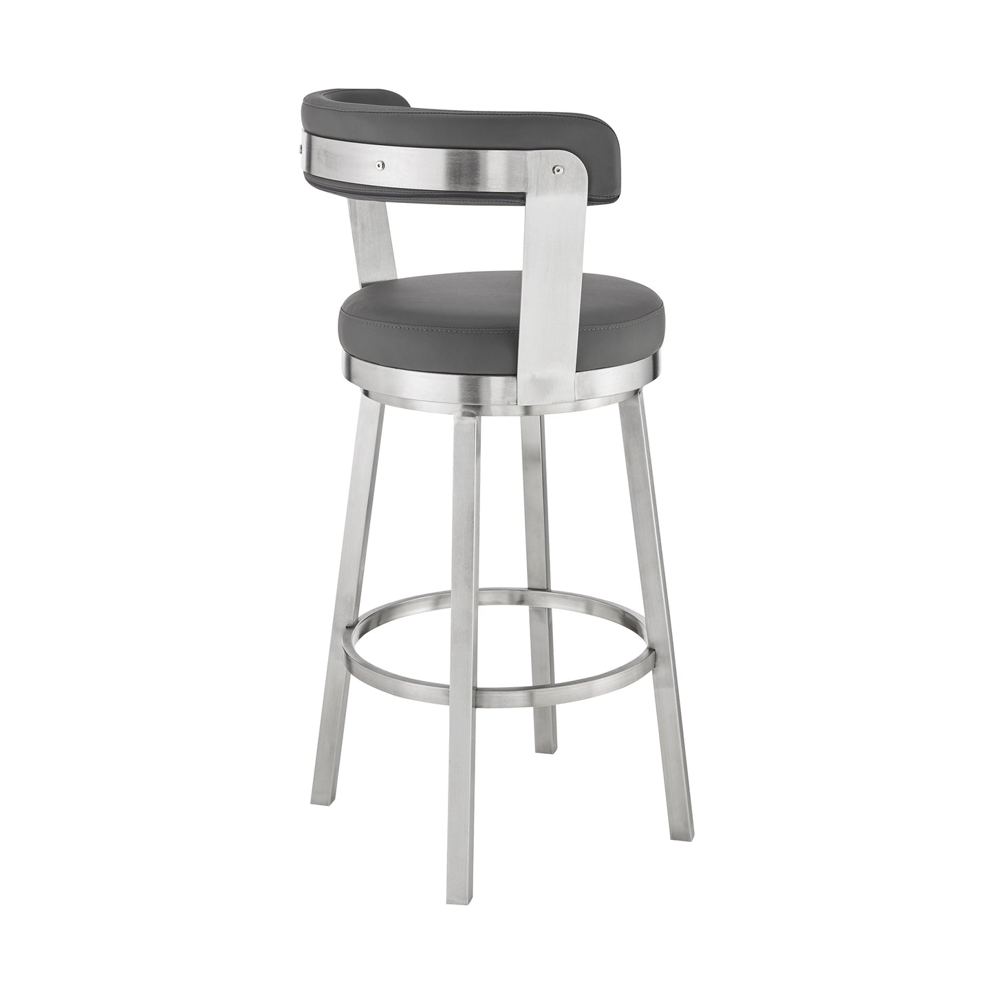 Bryant 26" Counter Height Swivel Bar Stool in Brushed Stainless Steel Finish and Gray Faux Leather By Armen Living | Bar Stools | Modishstore - 5