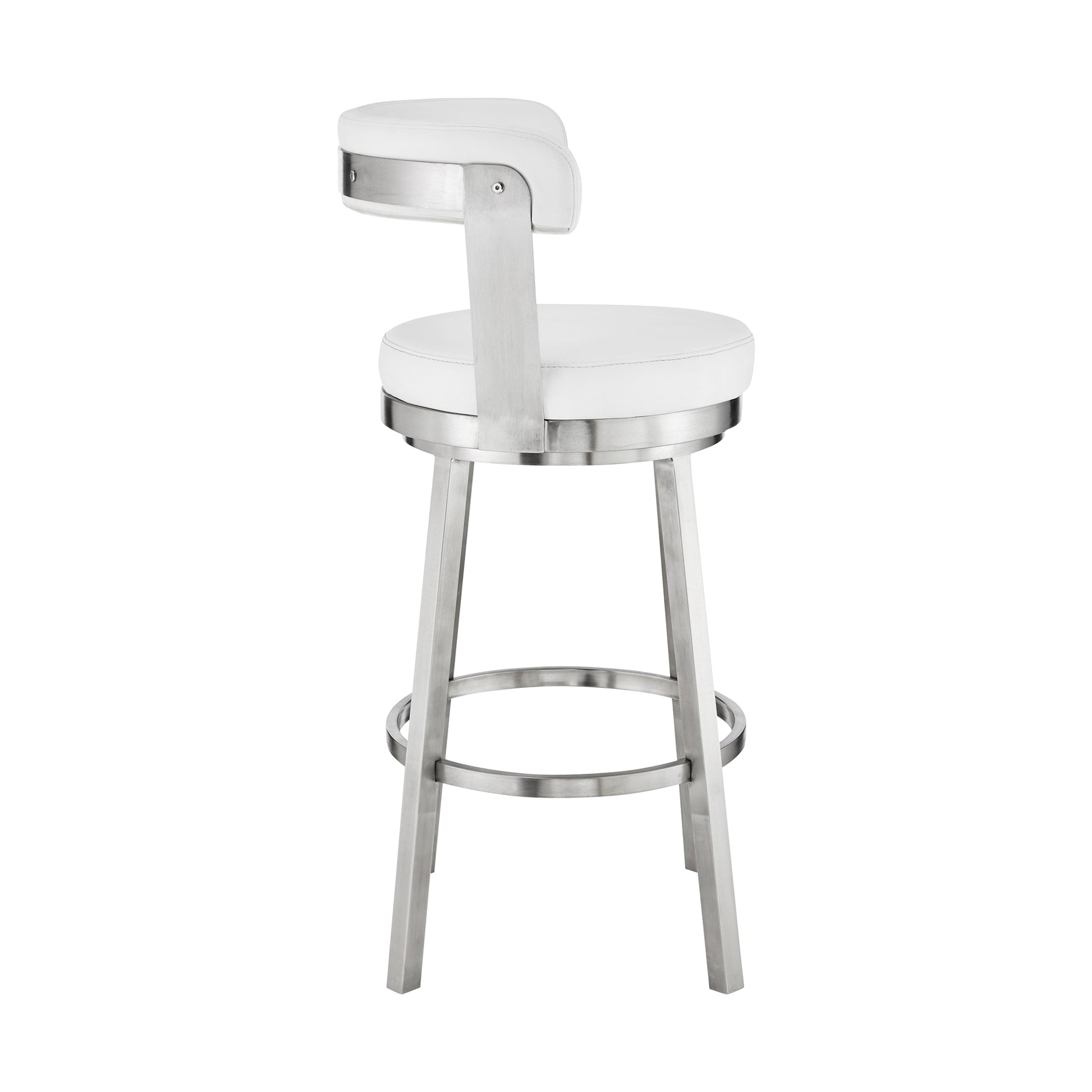 Bryant 26" Counter Height Swivel Bar Stool in Brushed Stainless Steel Finish and White Faux Leather By Armen Living | Bar Stools | Modishstore - 4