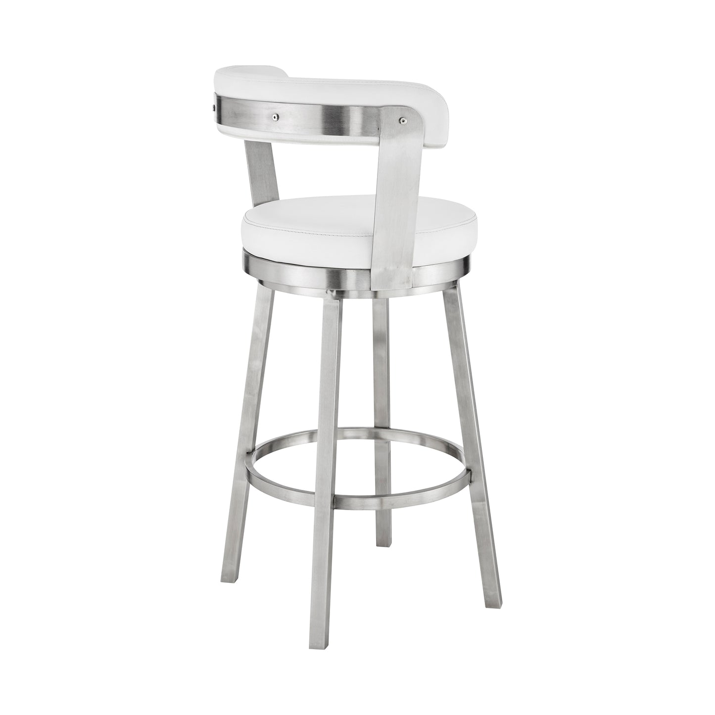 Bryant 26" Counter Height Swivel Bar Stool in Brushed Stainless Steel Finish and White Faux Leather By Armen Living | Bar Stools | Modishstore - 5