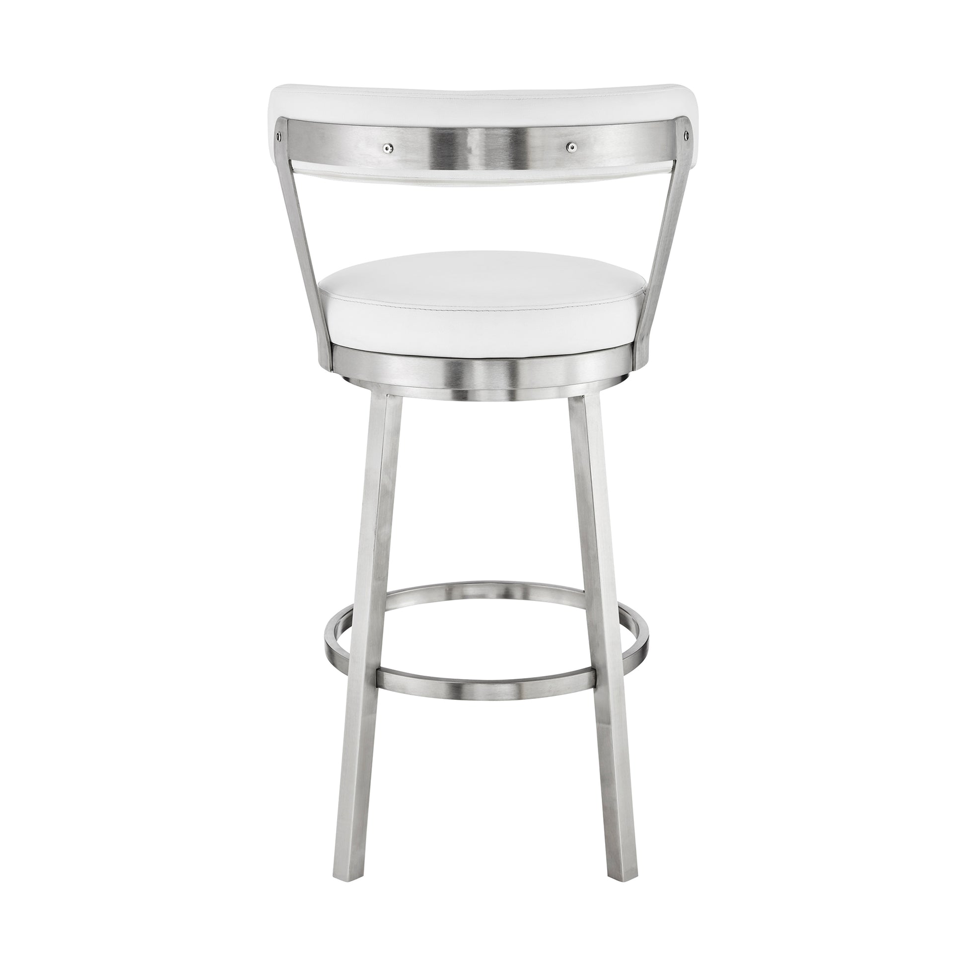 Bryant 26" Counter Height Swivel Bar Stool in Brushed Stainless Steel Finish and White Faux Leather By Armen Living | Bar Stools | Modishstore - 6