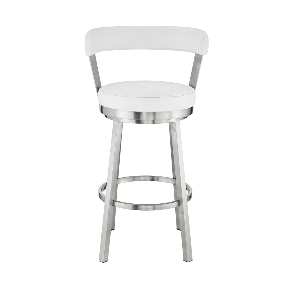 Bryant 30" Bar Height Swivel Bar Stool in Brushed Stainless Steel Finish and White Faux Leather By Armen Living | Bar Stools | Modishstore - 3