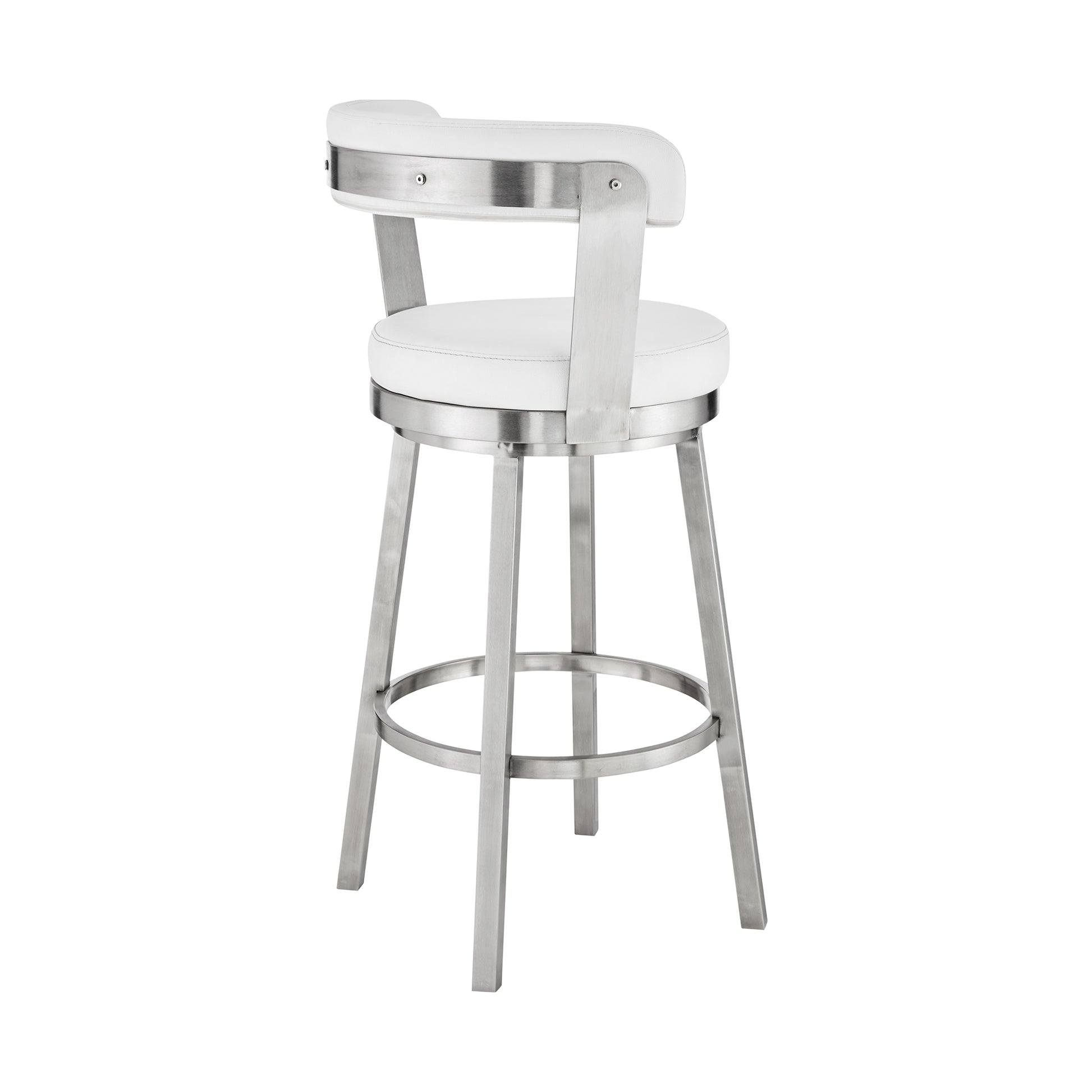 Bryant 30" Bar Height Swivel Bar Stool in Brushed Stainless Steel Finish and White Faux Leather By Armen Living | Bar Stools | Modishstore - 5