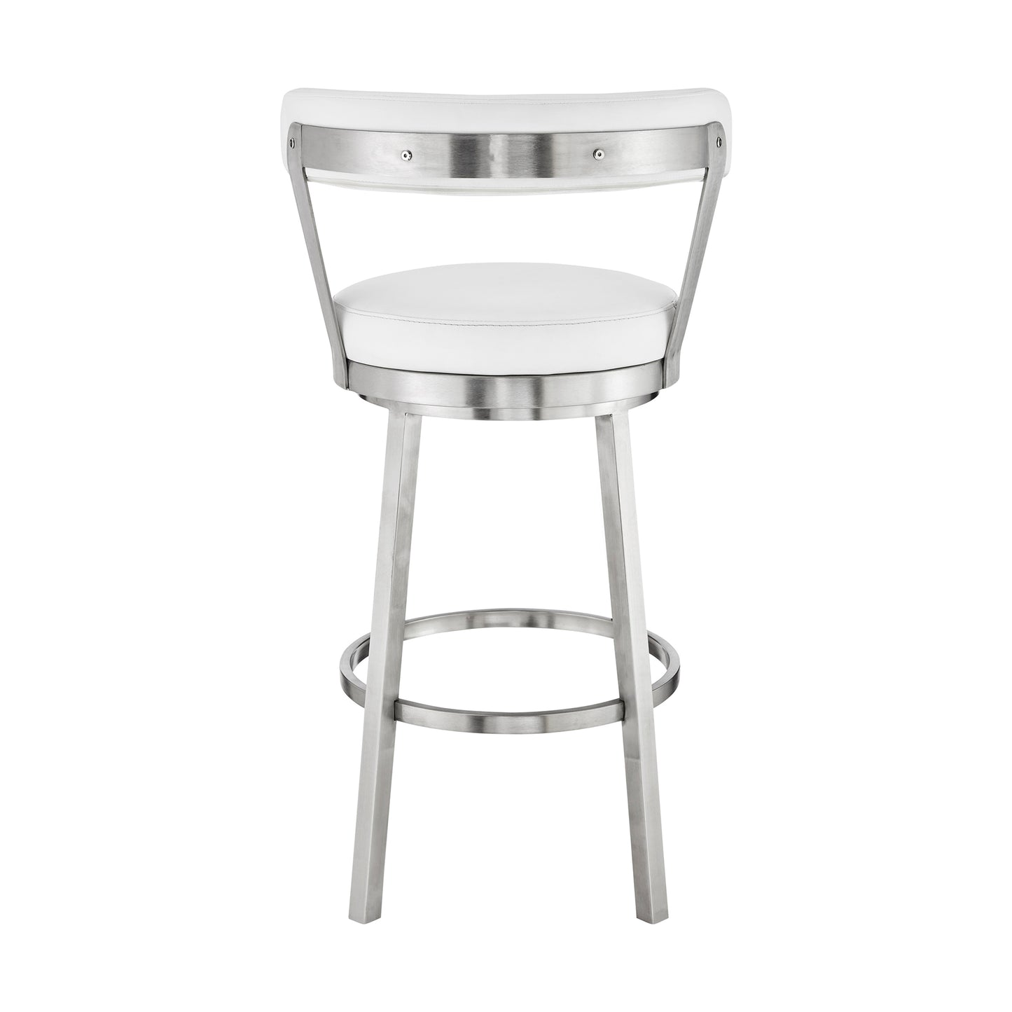Bryant 30" Bar Height Swivel Bar Stool in Brushed Stainless Steel Finish and White Faux Leather By Armen Living | Bar Stools | Modishstore - 6