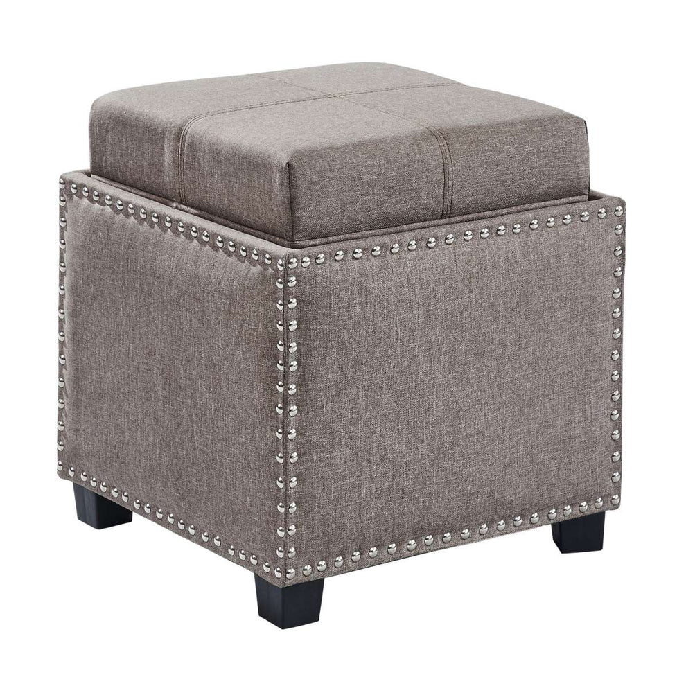 Blaze Contemporary Ottoman in Brown Linen with Wood Legs By Armen Living | Ottomans | Modishstore - 2