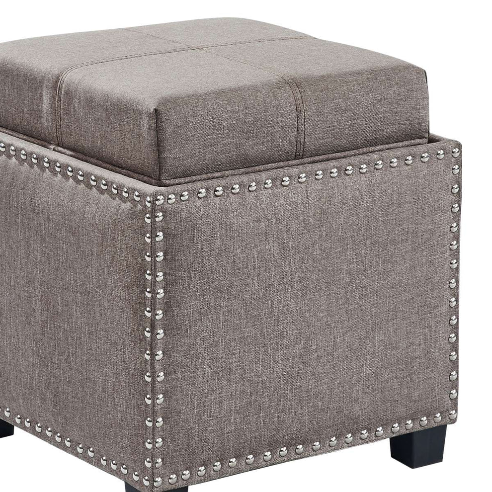 Blaze Contemporary Ottoman in Brown Linen with Wood Legs By Armen Living | Ottomans | Modishstore - 3
