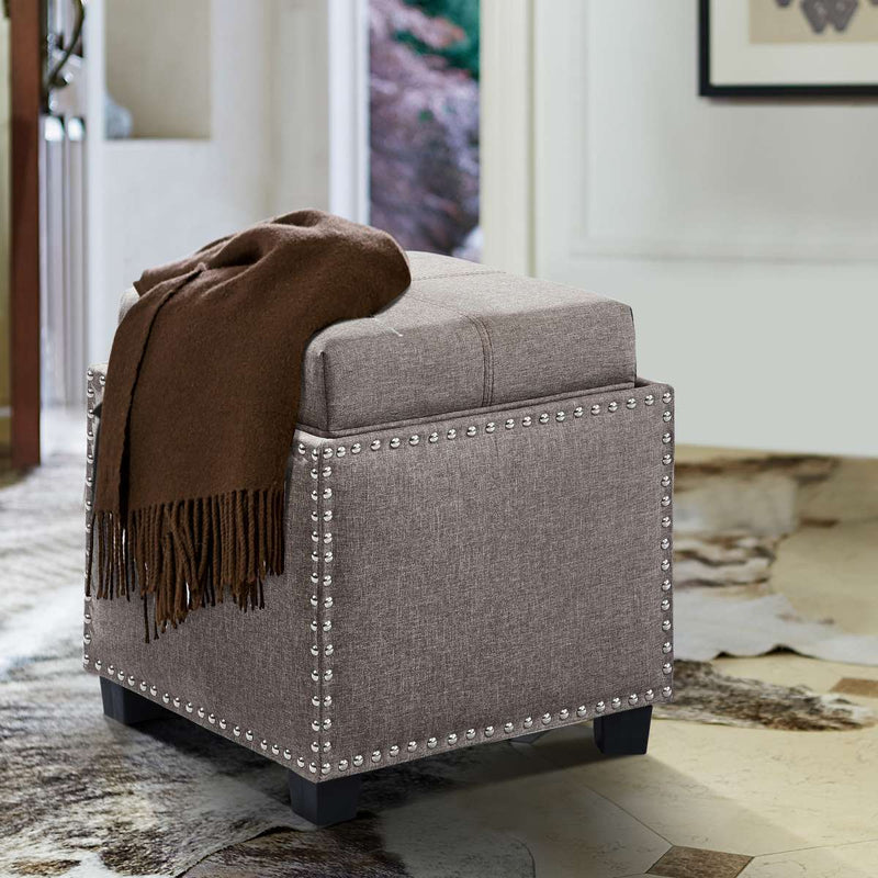 Blaze Contemporary Ottoman in Brown Linen with Wood Legs By Armen Living | Ottomans | Modishstore